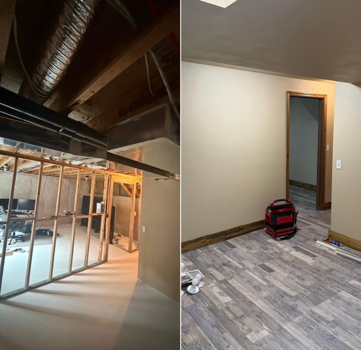 Modern dining area featuring custom basement renovation services with stylish finishes and functional design