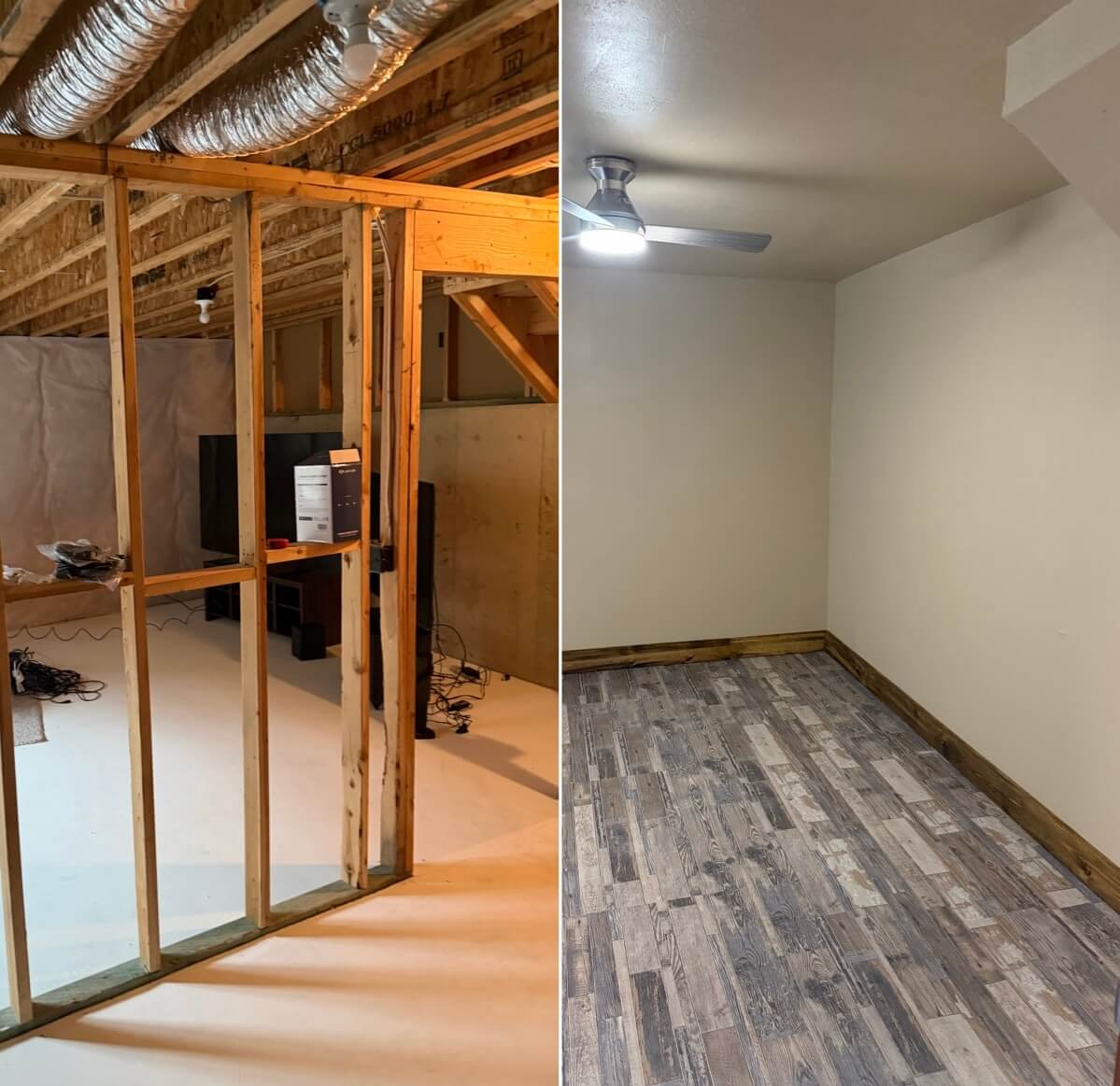 Clean finished basement interior highlighting professional basement remodeling services and quality craftsmanship